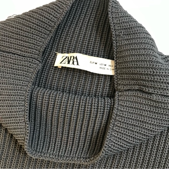 Zara Blue Gray Cropped Funnel Neck Drop Shoulder Sweater - Picture 6 of 12